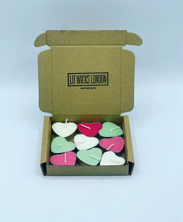 Unscented Soy Wax Heart Tea Lights 9x Box