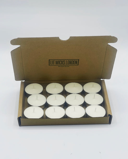 Unscented Soy Wax Circle Tea Lights 12x Box